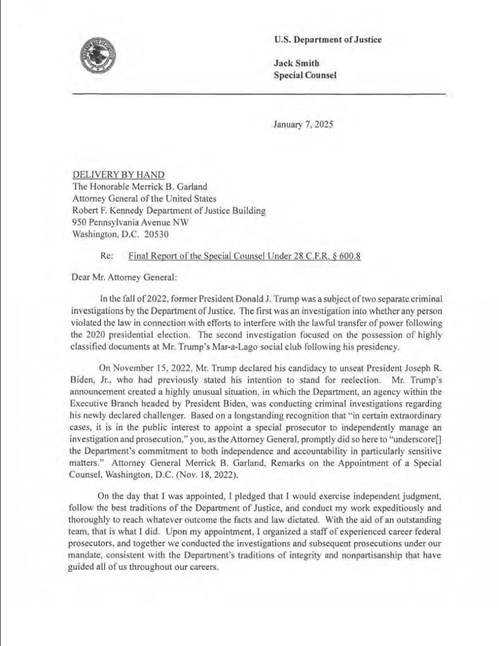 Final Report of the Special Counsel