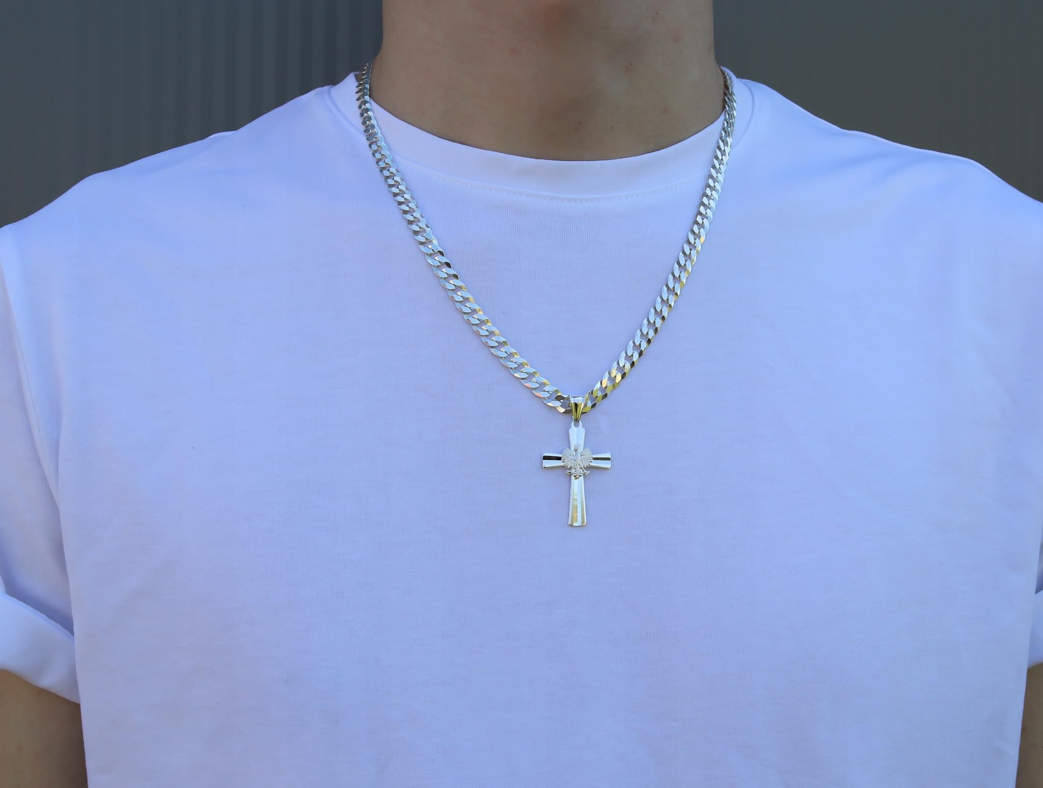 AMAR OPRAVA ketten für herren silber 925 Kreuz Kette mit adler herren 50 cm, panzerkette herren 925 silber massive 6,5 mm breite königskette- herren schmuck, italienische Qualität