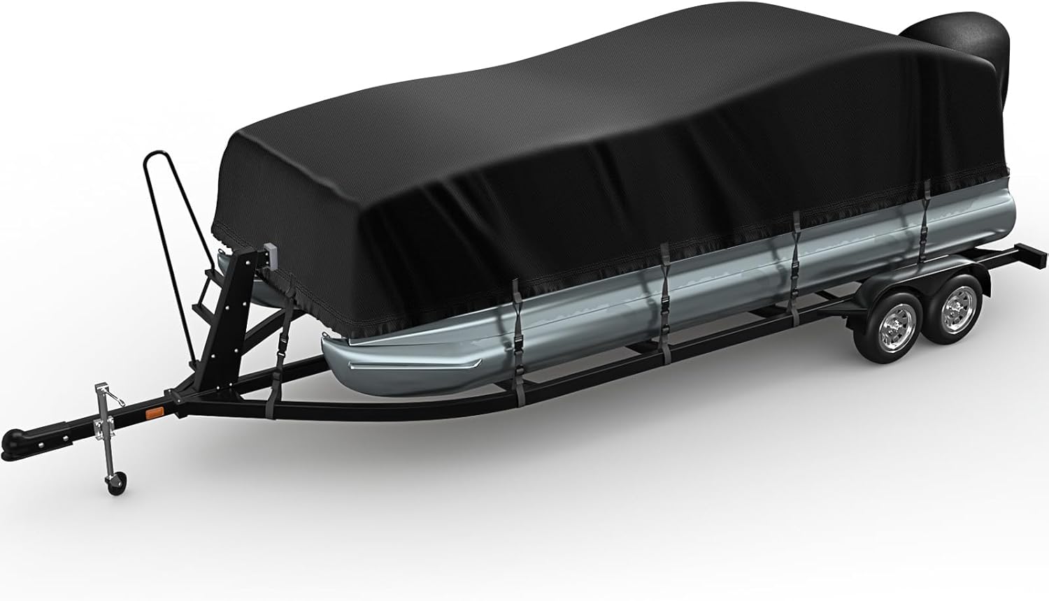 Pontoon Boat Cover 19-21ft, 1200D PU Heavy Duty Marine Grade Pontoon Cover with Motor Cover, Waterproof UV Resistant Oxford Polyester Canvas Cover for Pontoon Boat 19-21 ft, Black