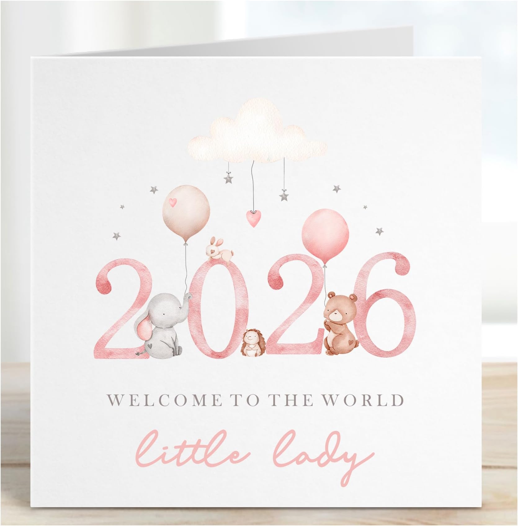 Pink 2026 Welcome to the world little lady, Baby Girl, Baby Congratulations Card, New Baby News, welcome baby, New Mummy Daddy Congratulations.