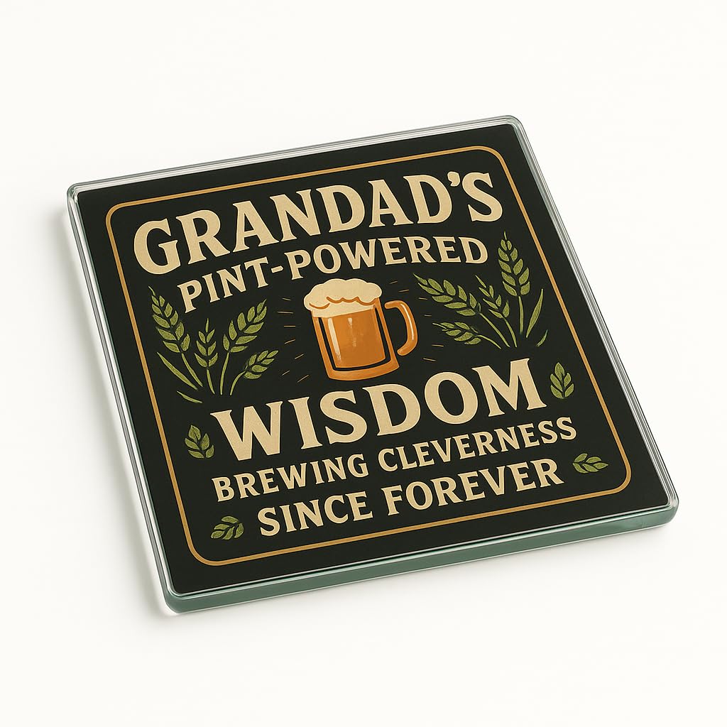 The Plum Penguin Pint-Sized Wisdom Funny Acrylic Coaster Gift For Grandad Birthday - Vintage Pub Style Novelty Present With Humorous Beer Motifs