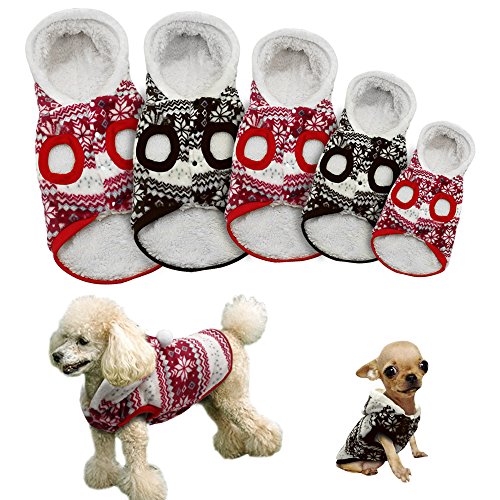 Beirui Cute Fleece Dog Jacket Pajamas Sweater - Christmas Dog Warm Coat Yorkie Soft Thermal Padded Vest - Warm Pet Jumpsuit Dog Accessories Hoodie,Red 10" #TOP4