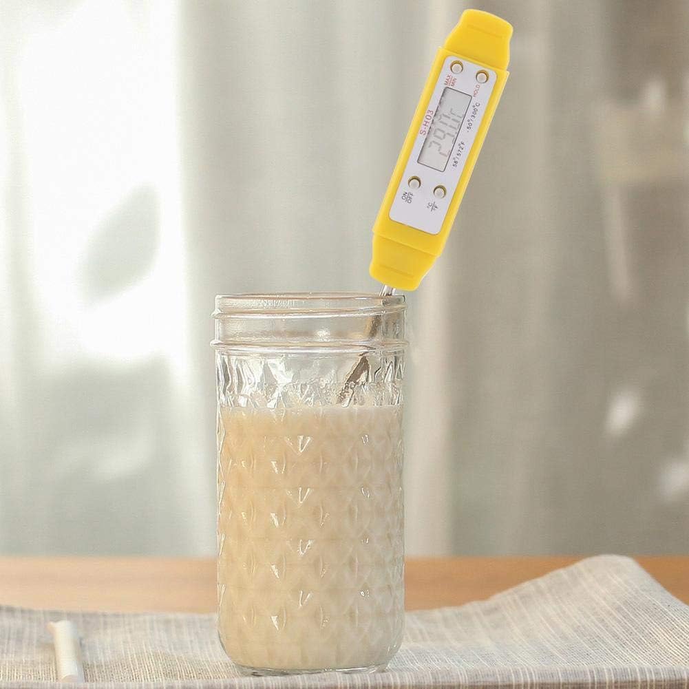 review Food Thermometer, 1Pc Instant Reading Digital Food Thermometer Made of ABS+Stainless Steel for Kitchen Cooking, Milk, Water Temperature, BBQ, Cold Drink Measuring(Black, Yellow)(Yellow)