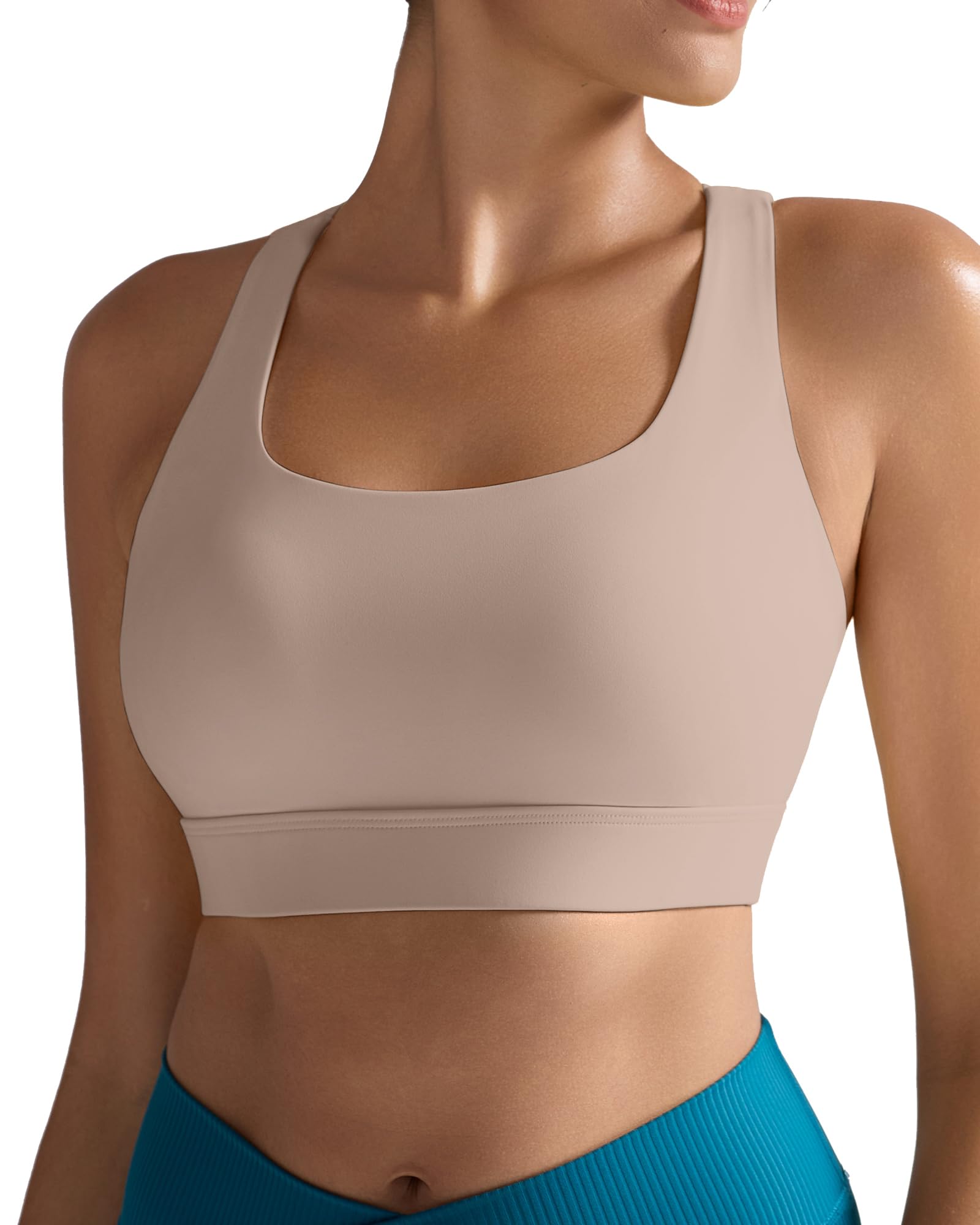RUNNING GIRL High Impact Sports Bras for Women - Scoop Neck Strappy Sports Bra High Support Moulded Cup Workout Bra