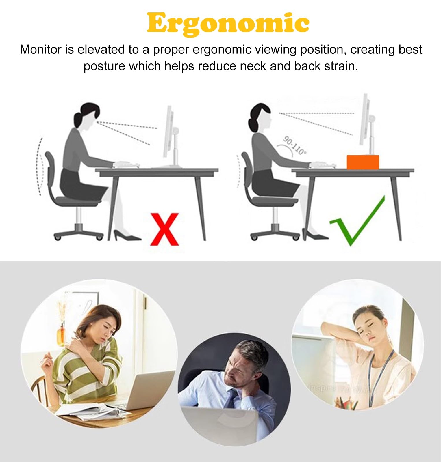 Supporto Monitor Supporto per Monitor da Scrivania in Legno con Piedini in Ferro, Rialzo per Computer, Rialzo per Monitor Ergonomico, Ripiano per La Scrivania Dell'ufficio Domestico