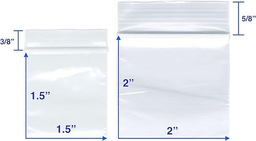Miniatura 2 de Paquete de 400 bolsas pequeñas de plástico transparente de 2 mil, 2 tamaños surtidos, 1.5 x 1.5 pulgadas, bolsas de plástico transparente duradero