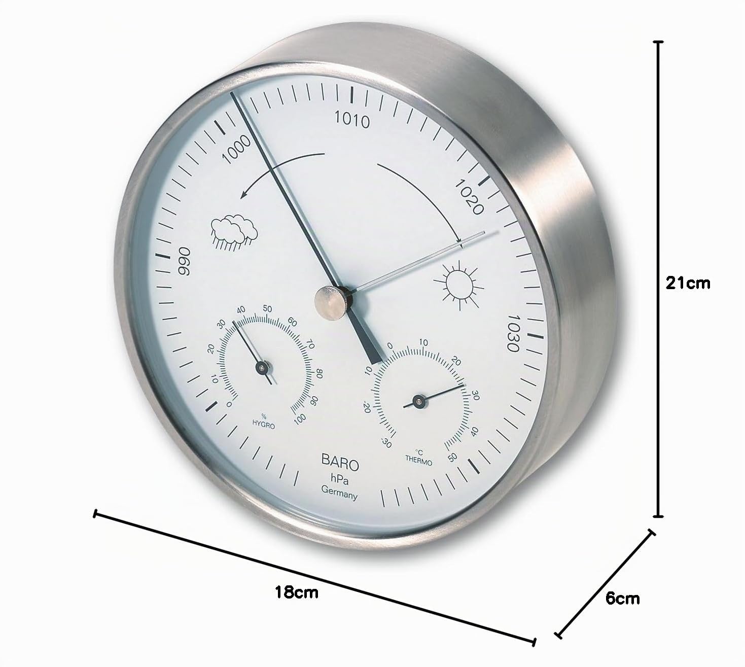 TFA Dostmann Analoge Wetterstation für innen und außen, 20.2027.60, mit Barometer, Thermometer, Hygrometer, Edelstahl, deutsches Familienunternehmen, wetterfest