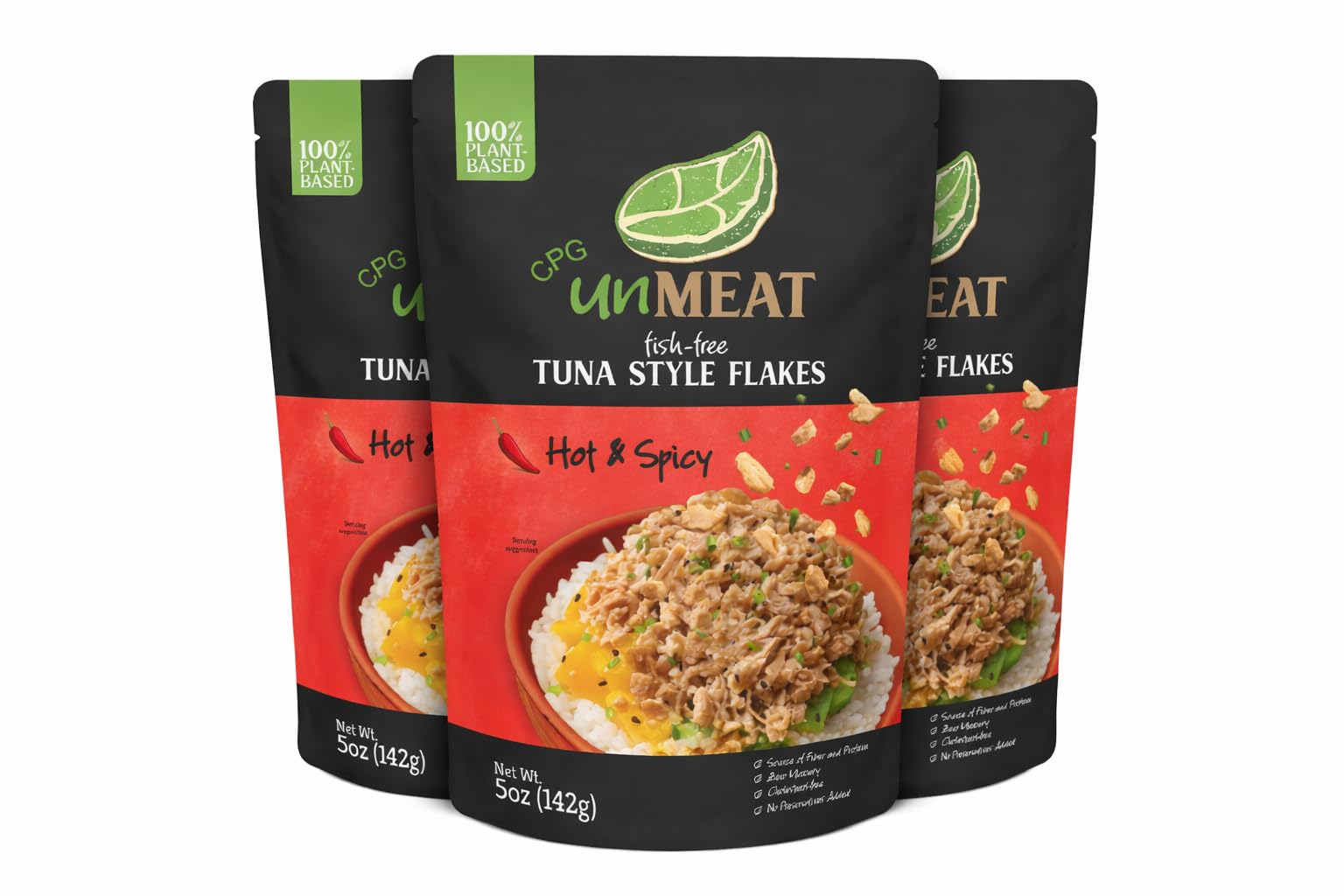 VEGAN Tuna Fish UnMeat 100% PLANT-BASED - Vegetarian Meat Fish-Free (Vegan Tuna Pouches (3 count - 15oz), Hot & Spicy))