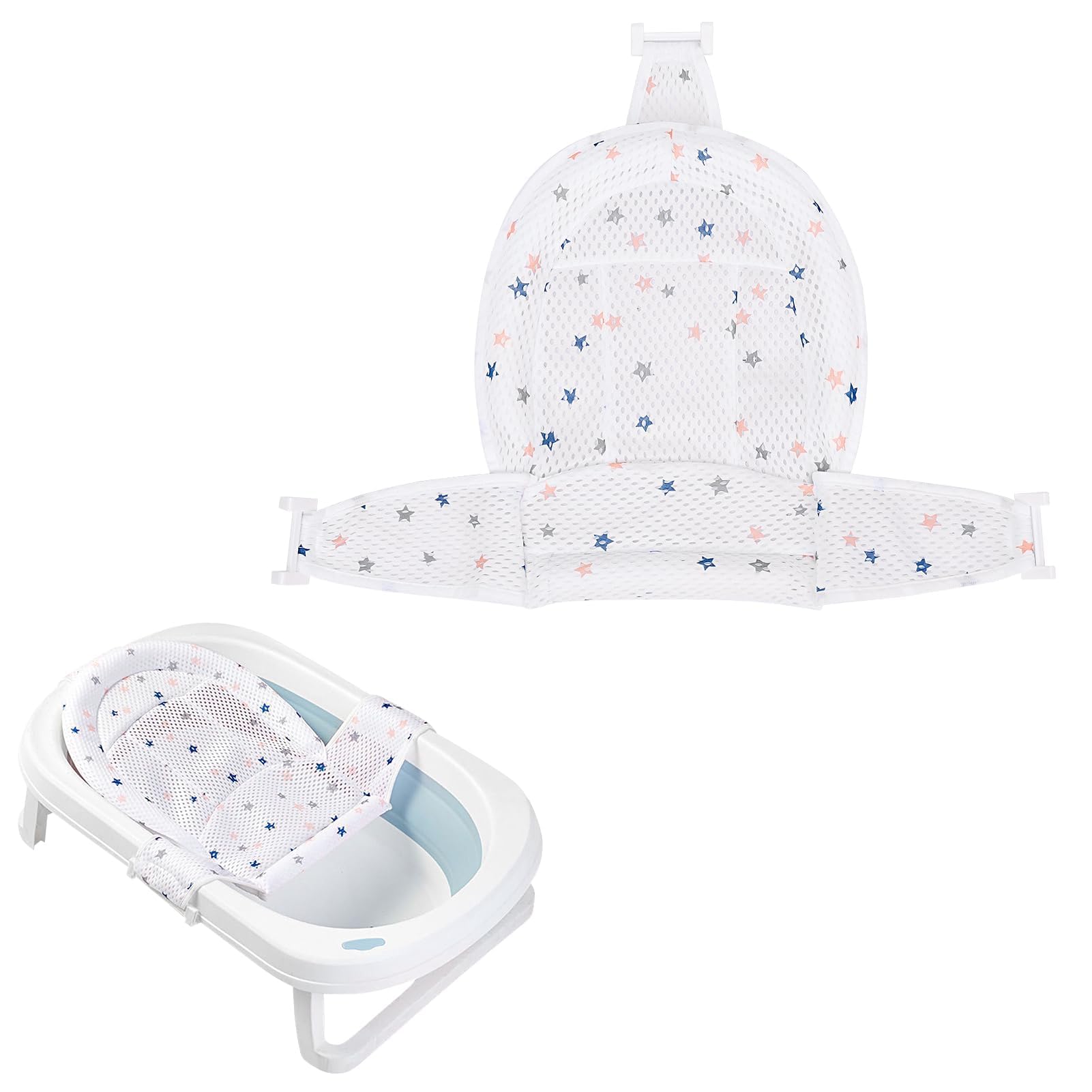 Colorlife Baby Bath Seat Support Net Infant Bathing Seat Support Mat, Adjustable Comfortable Non-Slip Three-Pointed Baby Shower Net Bathtub Sit Up