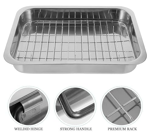 image for U HOME Stainless Steel Roasting Pan with Rack, Roaster with Baking Rac