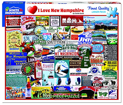 White Mountain 1000 Piece Jigsaw Puzzle State Icons, I Love New Hampshire