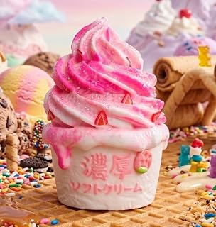 スクイーズ【MOCCHI.濃厚シリーズ】もっちり 濃厚アイスクリーム おもちゃ 食べ物シリーズ もちもち 柔らかい シリコーン 握る玩具 ストレス解消 暇つぶし 不安軽減 感覚おもちゃ (濃厚ストロベリー)