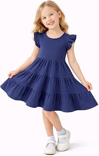 Little Girls Short Sleeve Dresses Easter Summer Cotton Casual Skater Swing Twirly Sundress