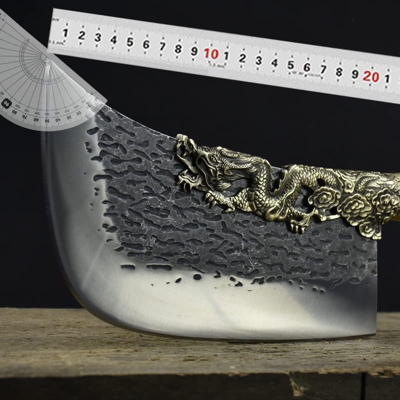 Meat Cleaver Knife, 8.3inch Personality Unique Chef Knife Handmade Multi-Purpose Household Kitchen Knifees Dragon Relief Retro Slaughter Knifes