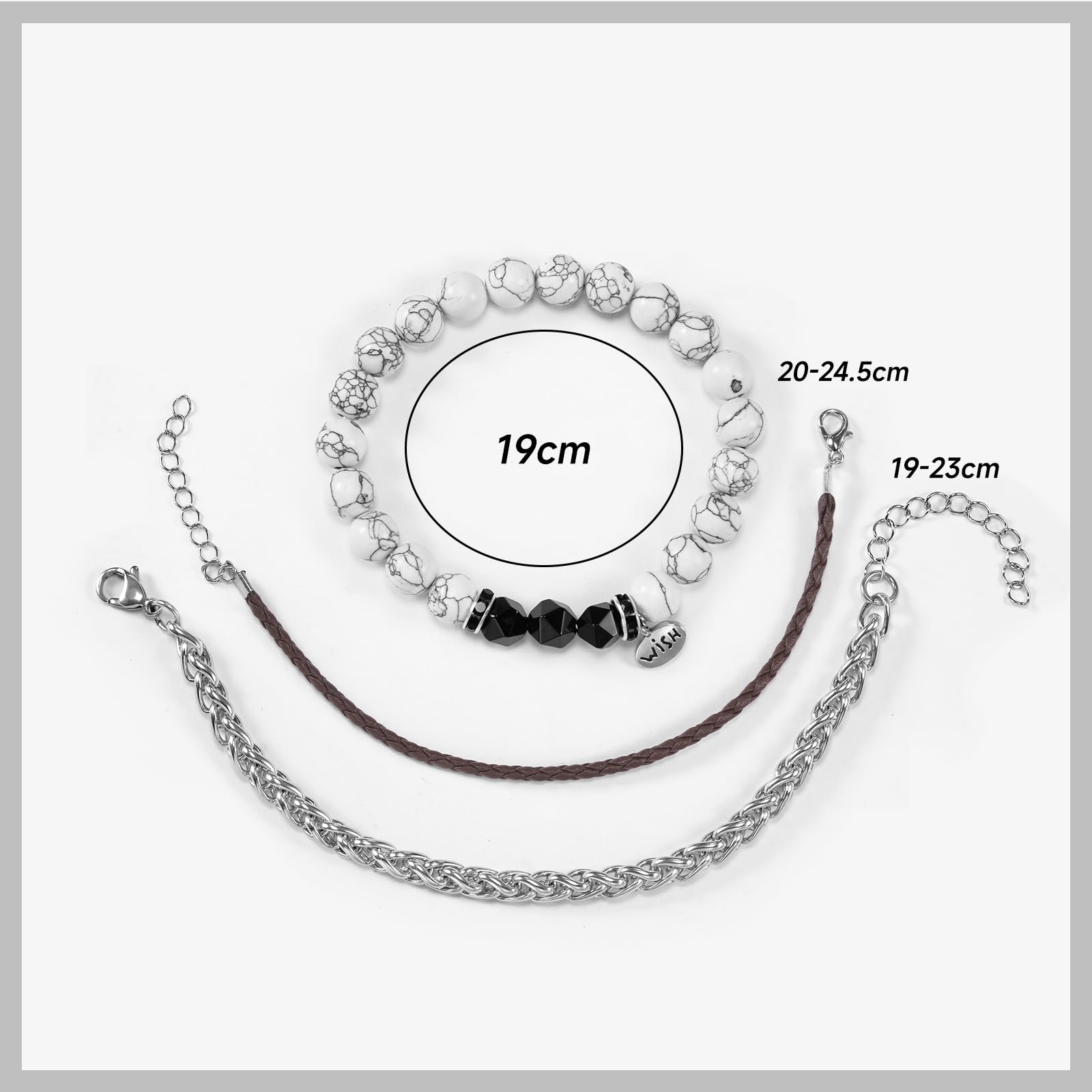 YELUWA 3 PCS Bracciali Di Pietra Bianco Turchese Africana per Uomo Con 3 Bracciale Di Ossidiana Nera in Titanio E Corda Vintage Intrecciata Mano Regali Compleanno per Ragazzi Fidanzati Moda Bracciale