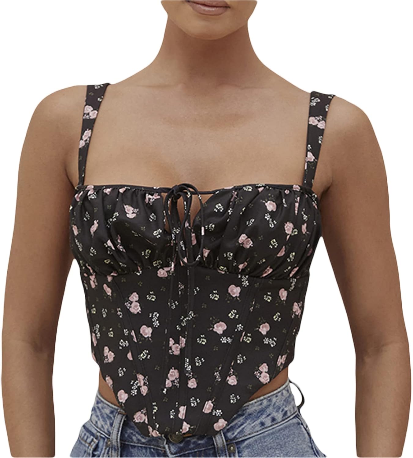 2 Camisole Tops Damen Schwarz - Crop Tops Mit Spaghettiträger