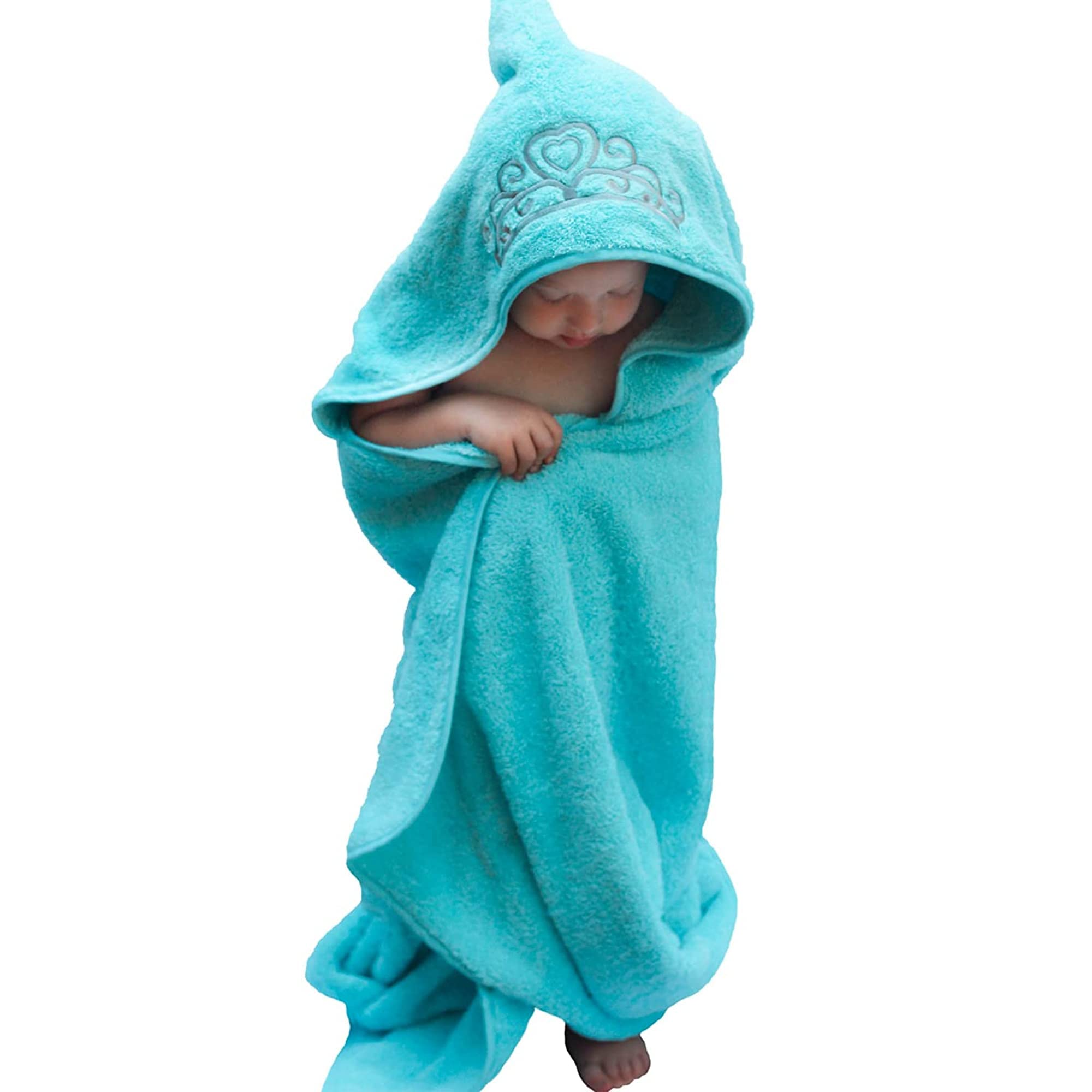 Baby Handtuch mit Kapuze, 70 x 125 cm, Plüsch und saugfähig, luxuriöses Badetuch 600 g/m², 100 % Baumwolle eisblau