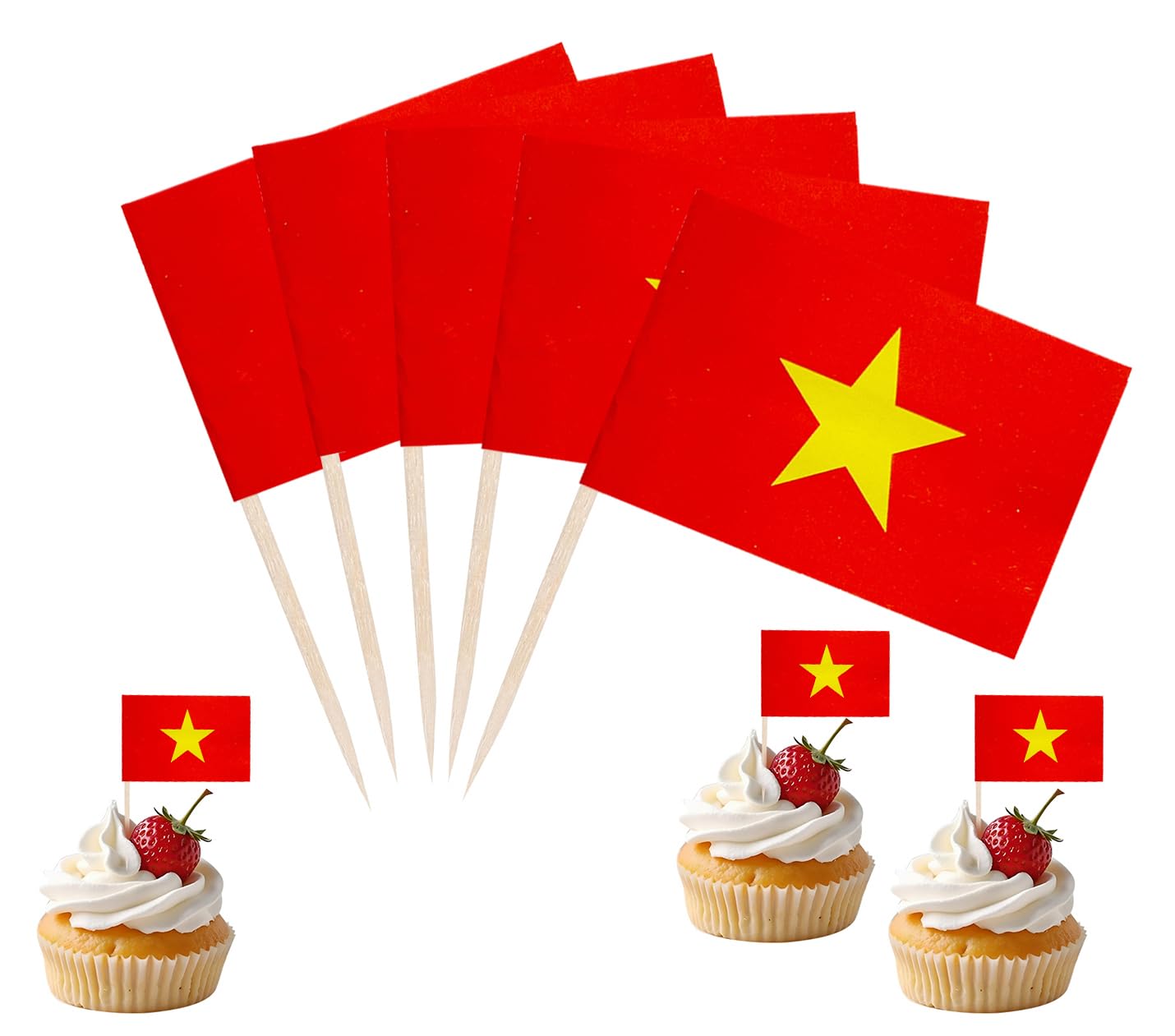 JBSJBS Vietnam Flag Vietnam Cupcake Topper Flags Banner Mini Small Vietnamese Toothpick Stick Flags Cake Party Festival Theme Decorations(100Pcs)