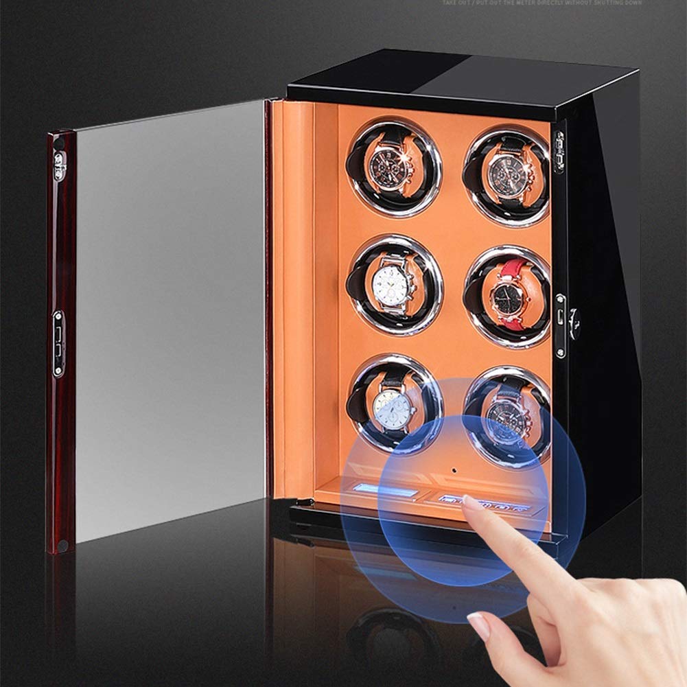 Caricatore per Orologi in Legno per Orologi Automatici con Telecomando, Display LCD, Touch Screen, Luce LED Integrata, Cuscini per Orologi Regolabili, Nero-3+0, Marrone-2，Brown-2+0