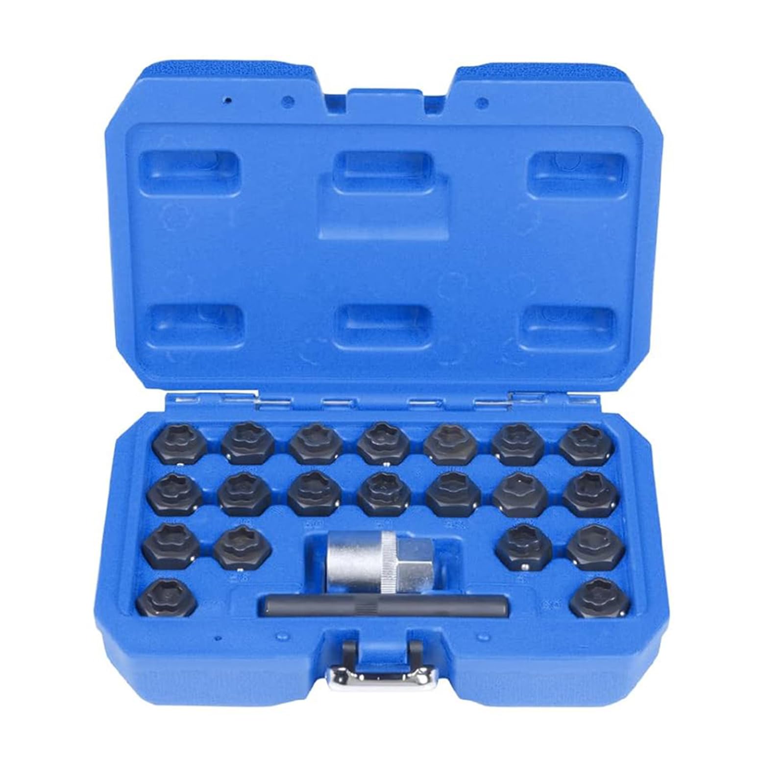 22 PCS Clé De Blocage De Roue, Roue Antivol Vis De Blocage D'écrou De Roue Set De Démontage avec Poinçon Et Adaptateur De Douille De Conducteur 1/2 Pouce Black,1