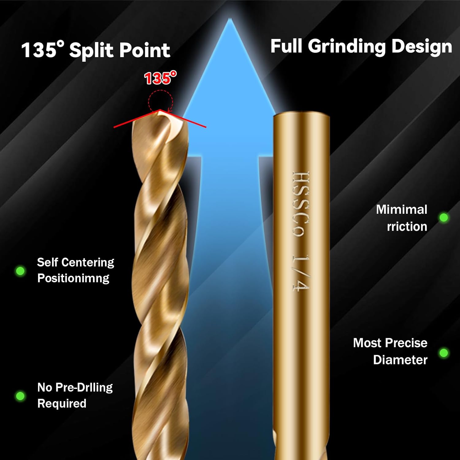 Cobalt Drill Bit Set, 8Pcs 1/8" 3/16" 1/4" 3/8" M35 High Speed Steel Jobber Length Kit Premium Metal Drill Bits for Hardened Steel Stainless Steel Cast Iron Plus Wood Plastic