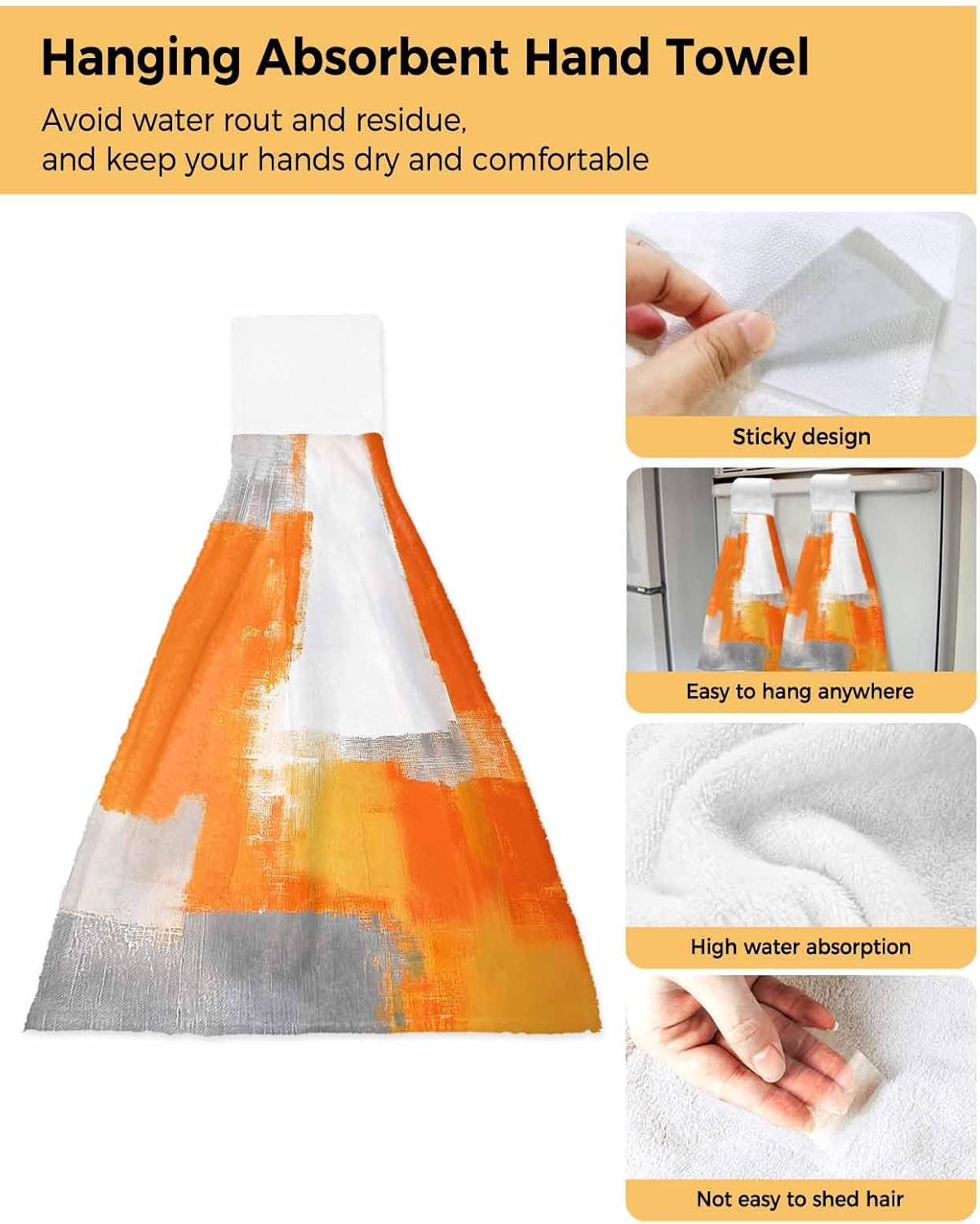 Burnt Orange Art Kitchen Hand Towels with Hanging Loops Set of 2 Abstract Contemporary Square Graffiti Soft Thick Oven Fingertip Dry Microfiber Tie Dish Towel Cleaning Washcloth for Bathroom,Kitchen