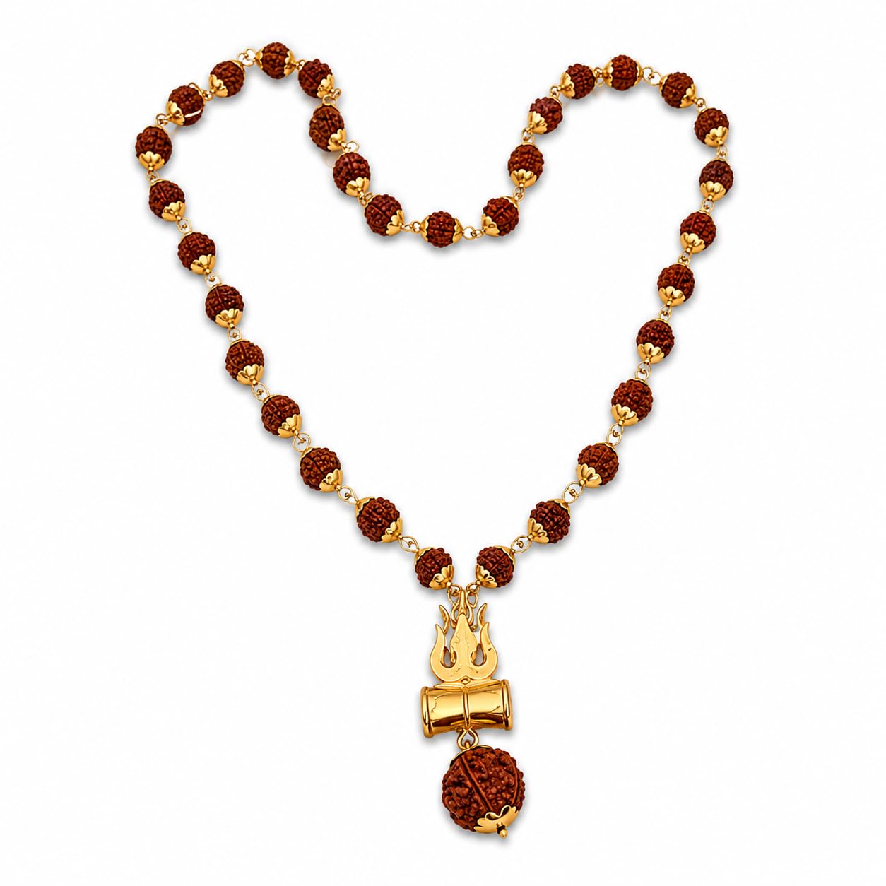 Dharmsaar Damru Locket Cap Mala Men Women,Original Shiva Shivji Mahakal Damru Trishul Locket,Rudraksha Golden Cap Jaap Japa Mala with Rudraksha Bead-image-20