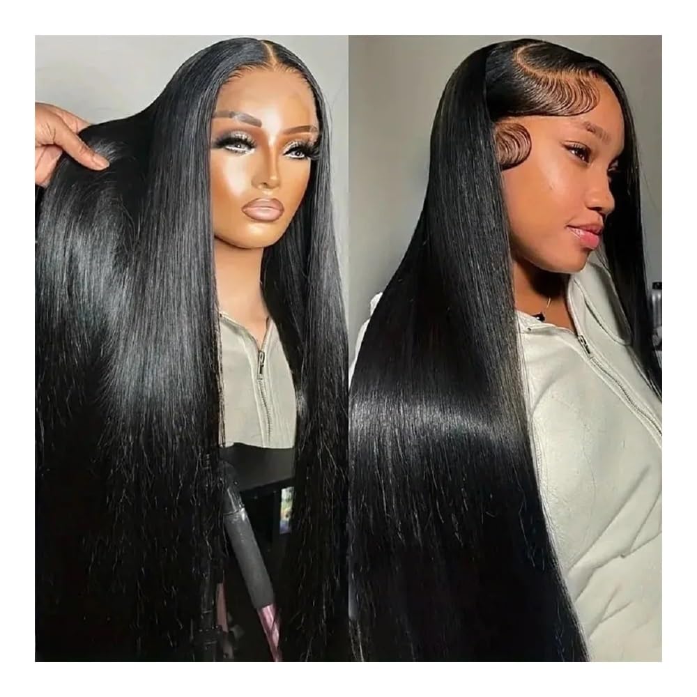 Perruque lace frontal 13x6 cheveux humains lisses HD 200% de densité
