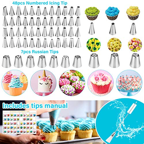 Cake Decorating Supplies Kit, Duerer 420 PCS Baking Tools with Cake Rotating Turntable, 3 Set Springform Pans, 48 Icing Tips, 7 Russian Nozzles, Cake Decorating Tools Set for Beginners