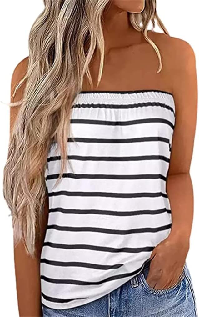 Fronage Womens Tube Tops Strapless Striped Tanks Backless Sexy Casual Bandeau Sleeveless Shirts