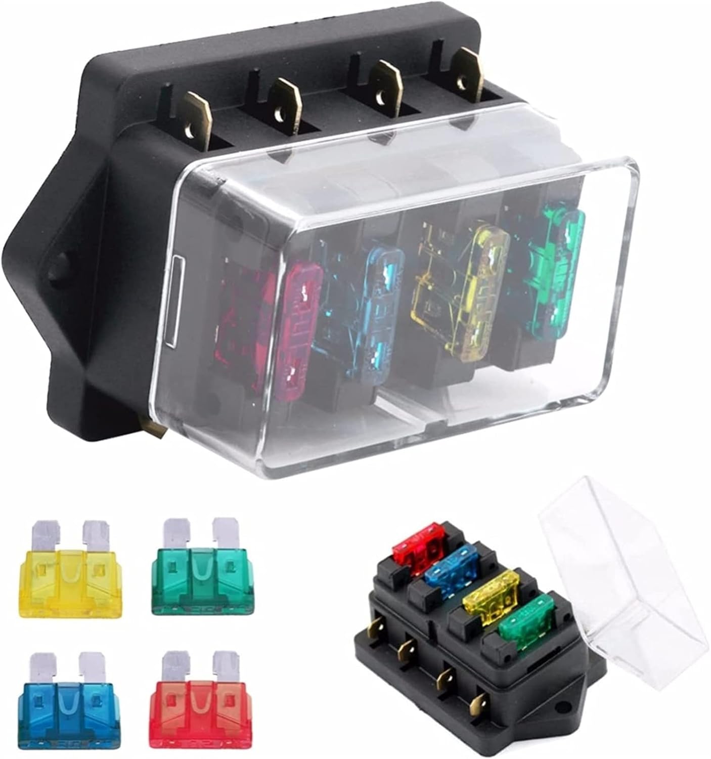 Fuse 12 V / 24 V 4 Way Car Truck Car Blade Fuse Box Holder Circuit Standard ATO + 4X Fuse