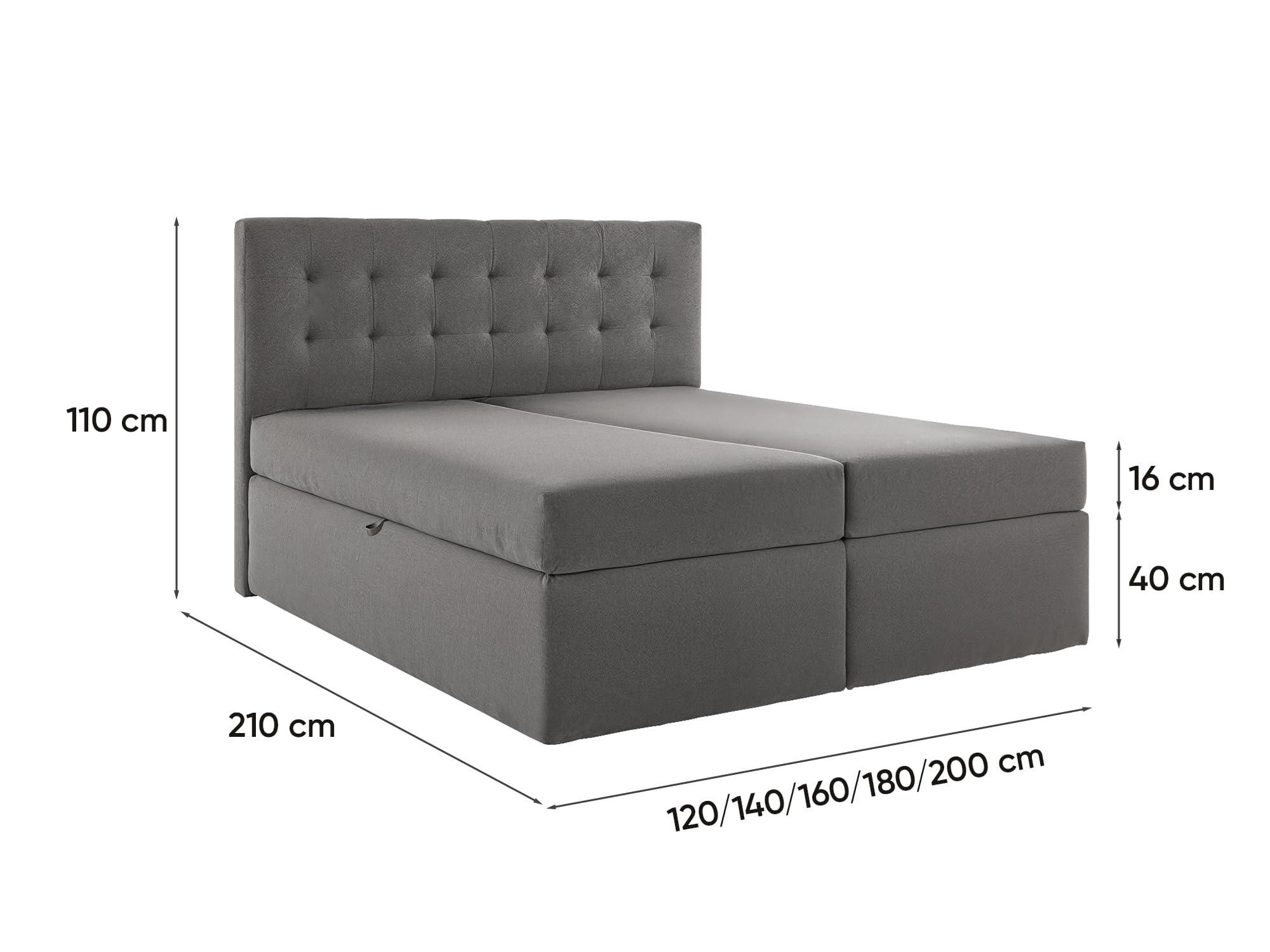 Lit Boxspring 200x200 cm avec Sommier Coffre