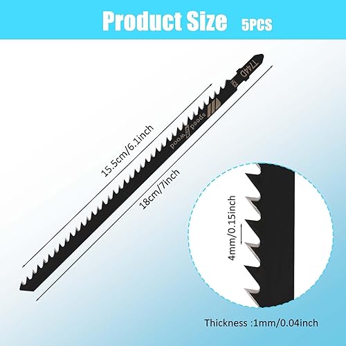 Miniatura 2 de T-Shank - Hojas de sierra de calar para contratistas de madera surtidas de 7 pulgadas, juego de 5 hojas de sierra de calar con vástago en T T744D