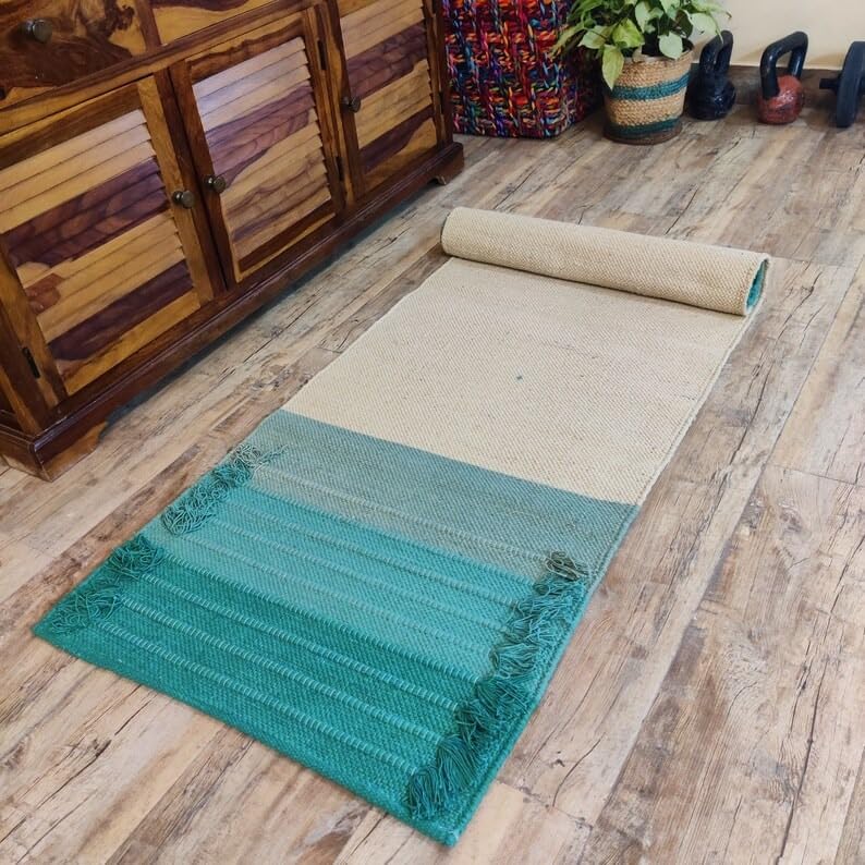 Miniatura 6 de Jaipur Art & Rugs - Tapete de yoga de algodón, ecológico, tejido a mano, antideslizante y grueso (0.945 x 2.835 x 0.197 in) para el fitness diario