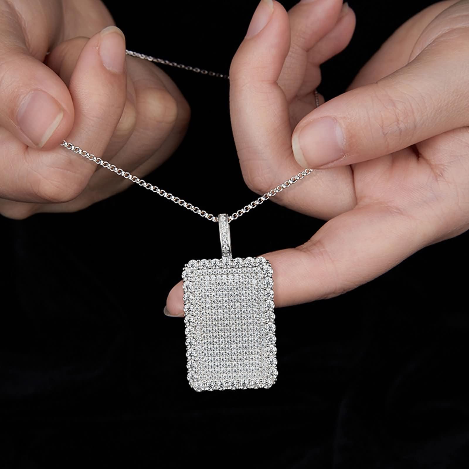 Collane in Argento Sterling 925 Donna,Collana Catene Rettangolo Tag Catena Collana Argento Donna