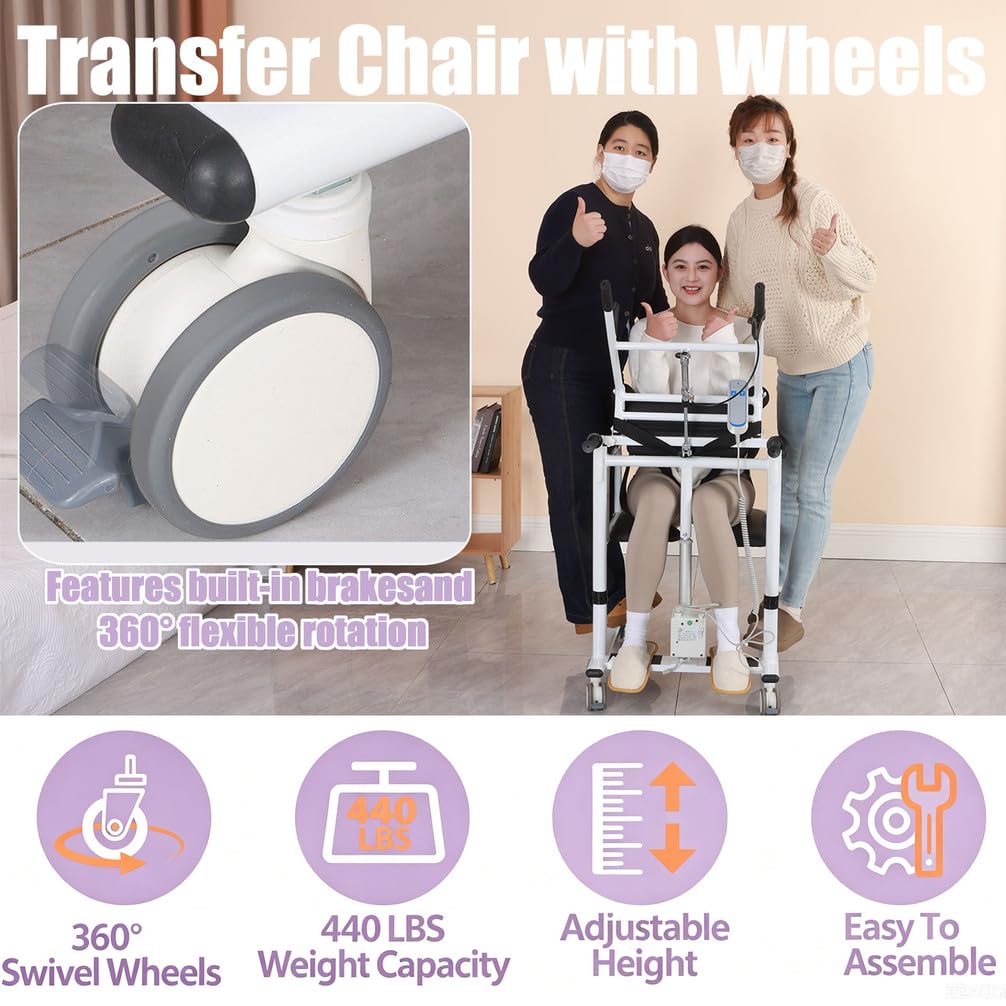 Silla De Transferencia Eléctrica para Personas Mayores con Regulación De Altura, Cuyo Asiento Se Abre 180° para Facilitar Las Transferencias Entre La Cama, El Sofá Y El Inodoro. Carga Máxima: 200 Kg