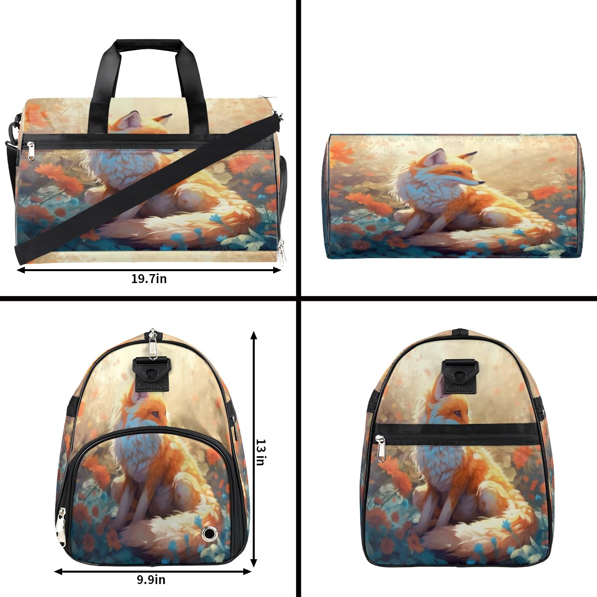 Personalisierte Sporttasche für Jungen und Herren, individuelle Sport-Reisetasche mit Schuhfach, maßgeschneiderte Mädchen-Tanztasche, Wochenend-Übernachtungstasche für Frauen, Kinder, Tierfuchs,