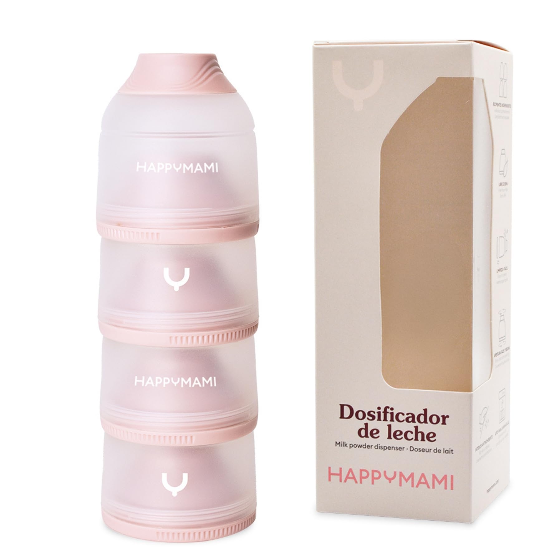 Milchpulver-Portionierer oder Getreidedosierer, Farbe Pastell-Aquamarin, 4 tragbare Fächer mit je 360 ml, leicht zu transportieren, einfache Öffnung, antihaftbeschichtete Innenfläche. (Seidenrosa)