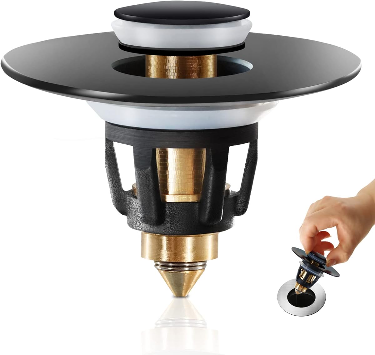 QYHNYJF Black Bathroom Sink Stopper – Pop Up Drain Stopper & Sink Strainer, Universal Sink Plug for 1.1" to 1.5" Bathroom Sink Drain Pipes, Matte Black Finish