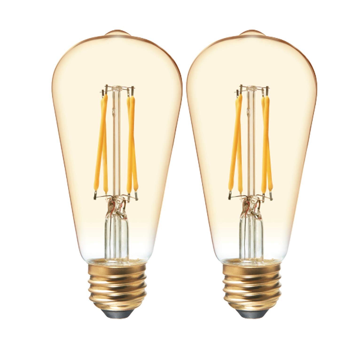 Lighting Vintage Edison Style LED Light Bulbs, 6 Watts (60 Watt Equivalent) Warm Candle Light, Amber Glass, Medium Base, Dimmable (2 Pack)