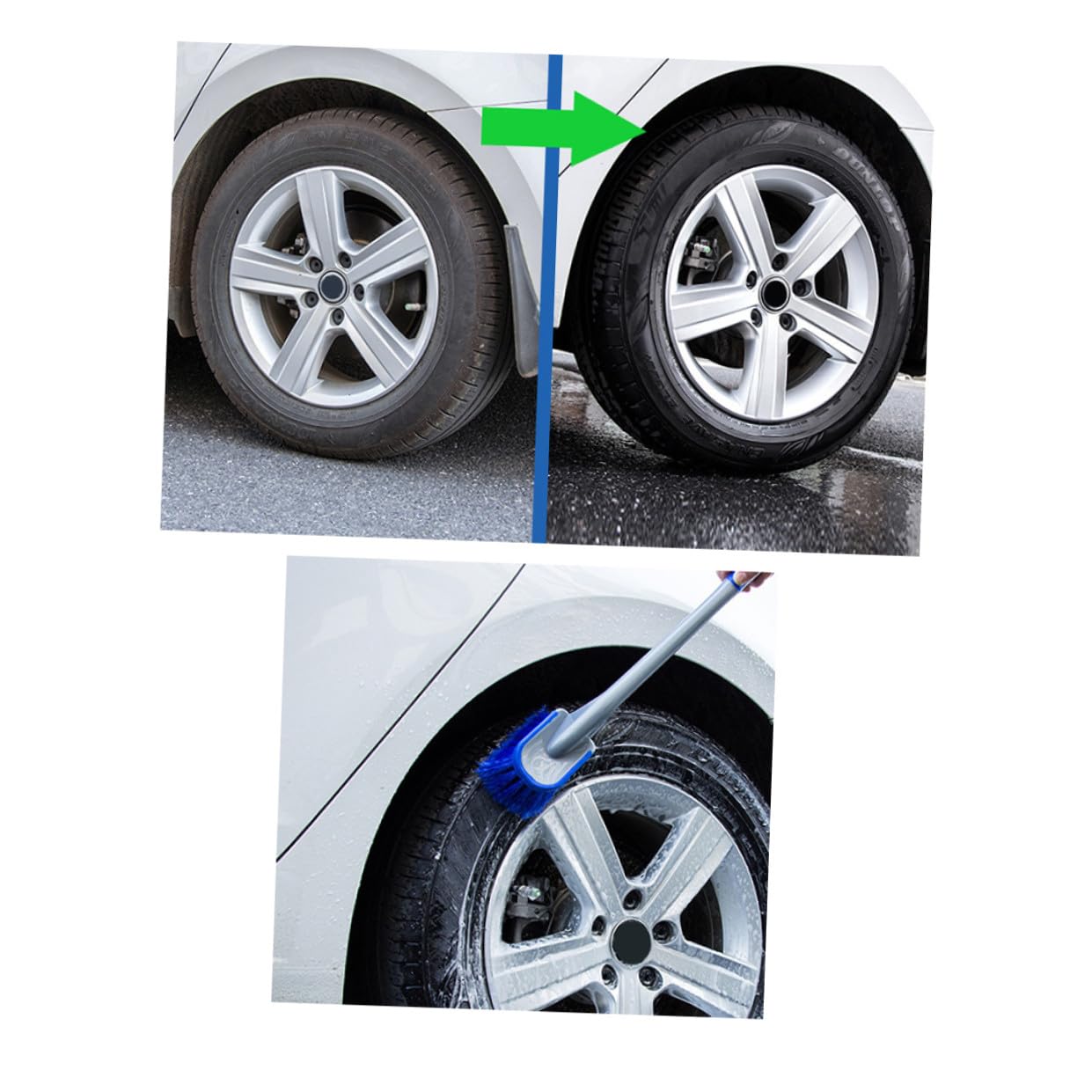 SOLUSTRE Felgenreinigungsbürste 3 Stück aus PVC und Pp Blau | Auto und Lkw, 1 Kurzer Felgenpinsel 1 Reifenbürste 1 Langer Bürstenkopf