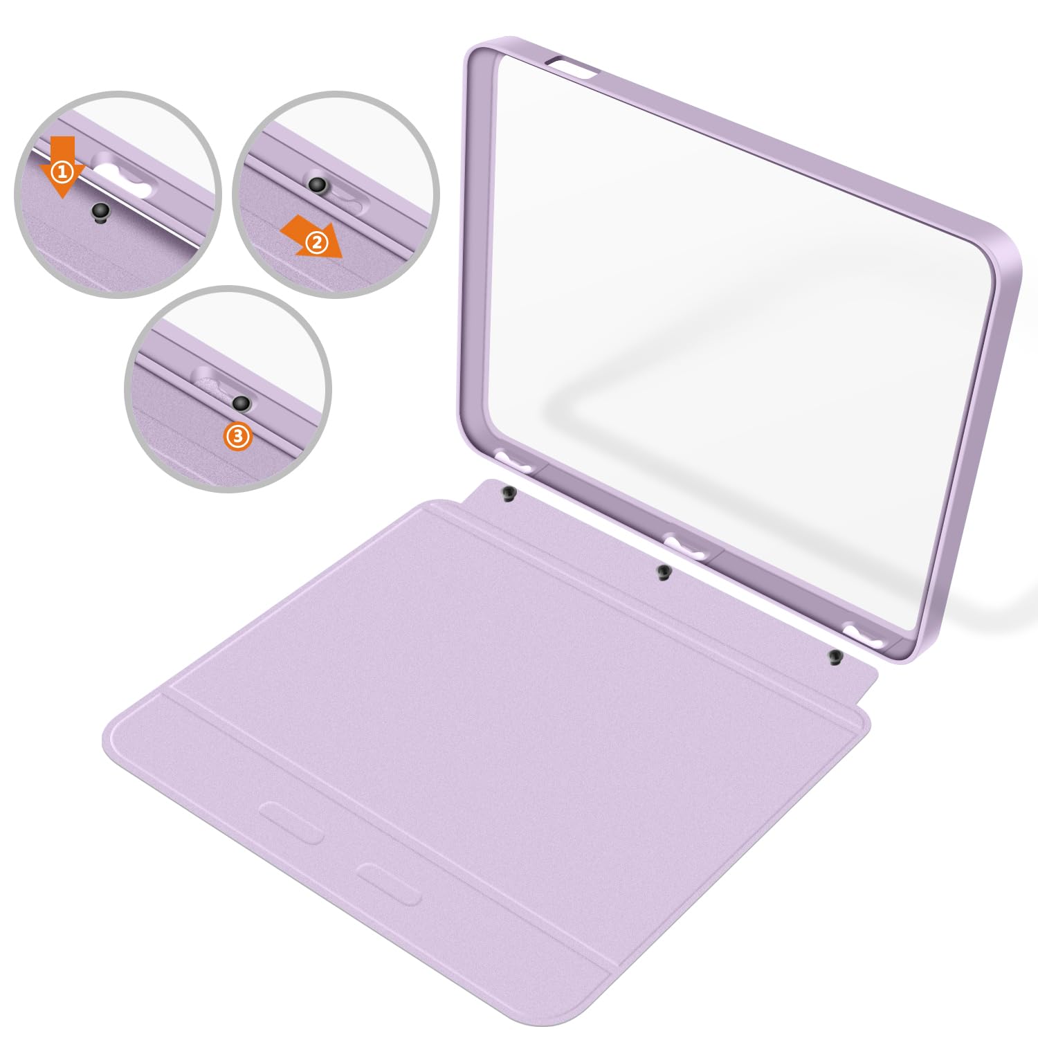 Étui Split Folio Détachable et Protecteur pour Kobo Libra Couleur 7" 2024, Coque Arrière Ultra Claire et Transparente, Fonction Veille et Réveil, Violet Clair - 3