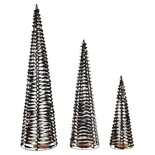 URBNLIVING 3 Pcs Light Up LED Christmas Tree Cones, Xmas Cone Pyramids with LED Fairy Light Strings for Home Decor Window Display, 40-80cm Tall, 3 x AA Batteries