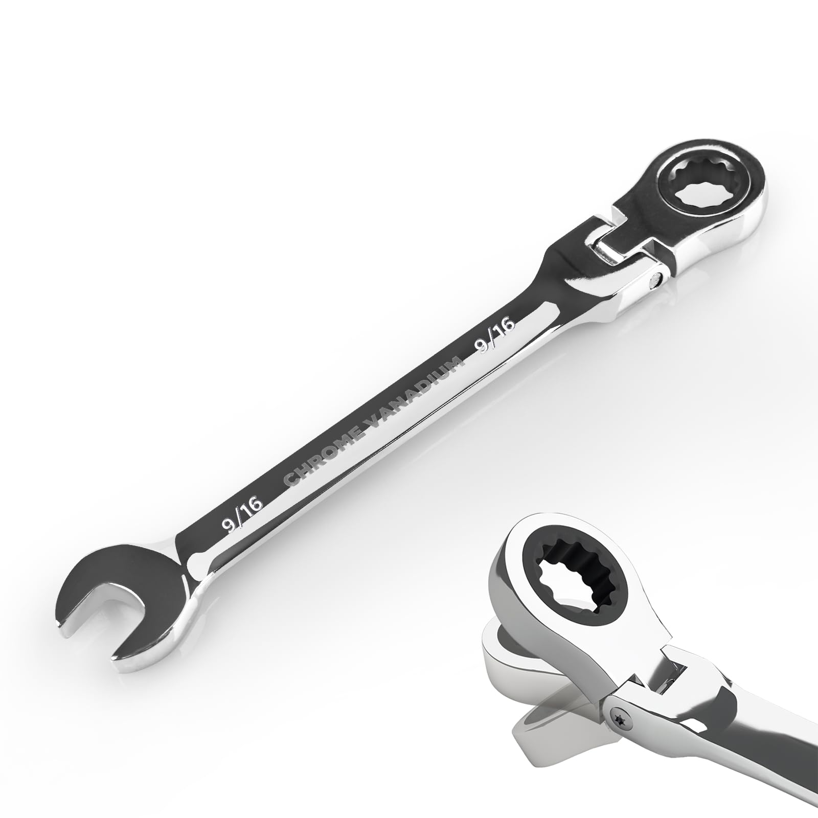 Clé mixte à cliquet SAE avec tête orientable et 72 dents pour espaces restreints
