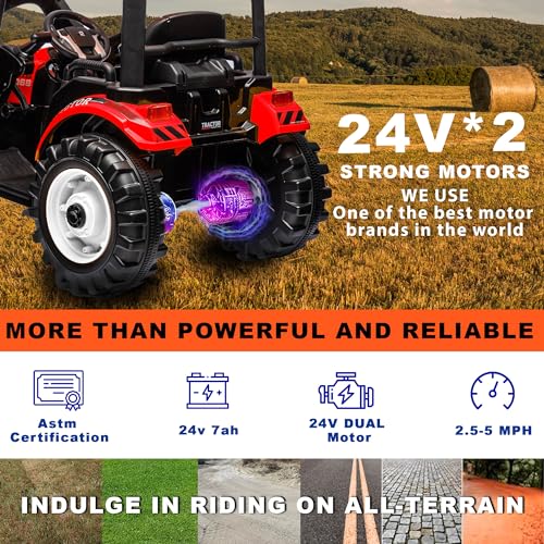 Image of Kidsera 24V Extra-Large 3-in-1 Kids Ride On Tractor w /Loader & Trailer