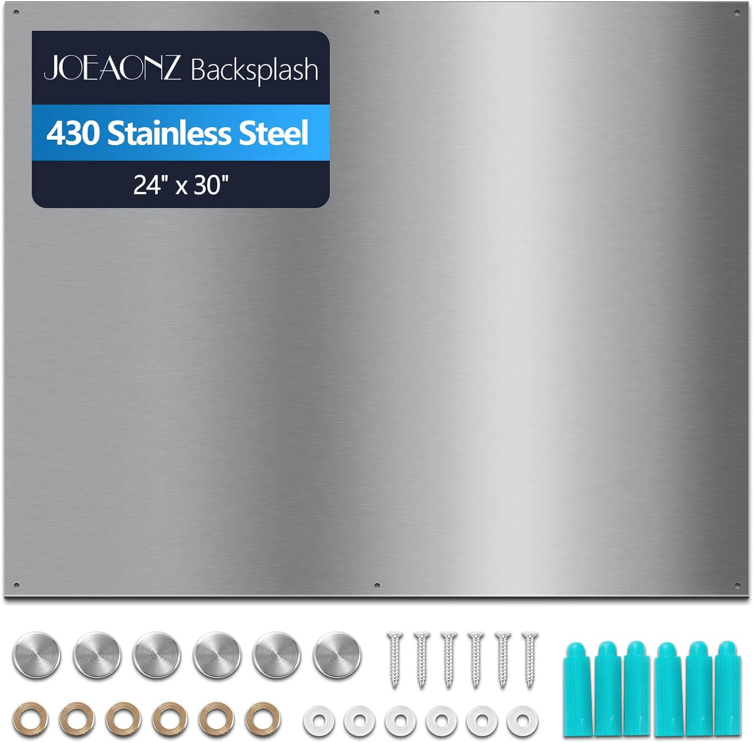 30" x 24" Stainless Steel Backsplash for Stove, Heavy Duty 430 Metal Splatter Guard with Rolled Edges, 6 Pre-Drilled Holes, Easy Wall Mount, Reversible to Fit Behind Range, Countertop or Sink