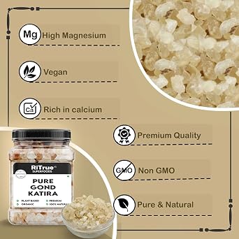 Ritrue - Pure Gond Katira | badam Pisin - 300 Gm - tragacanth Crystals | 100% Natural | Almond Gum