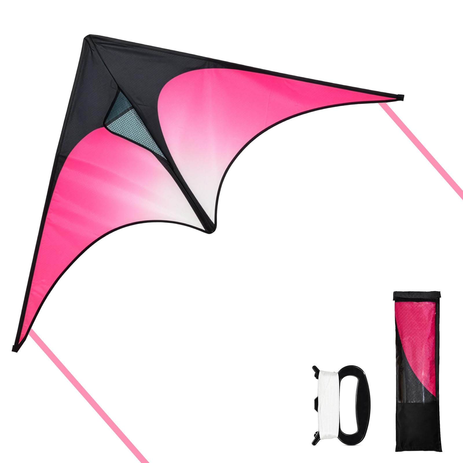 EVERGOODS Delta Kite Set for Kids & Adults Beginner-Friendly Easy-to-Fly Kites for Beach, Park, and Outdoor Family Fun, Outdoor Games & Activities (Pink 1PCS)