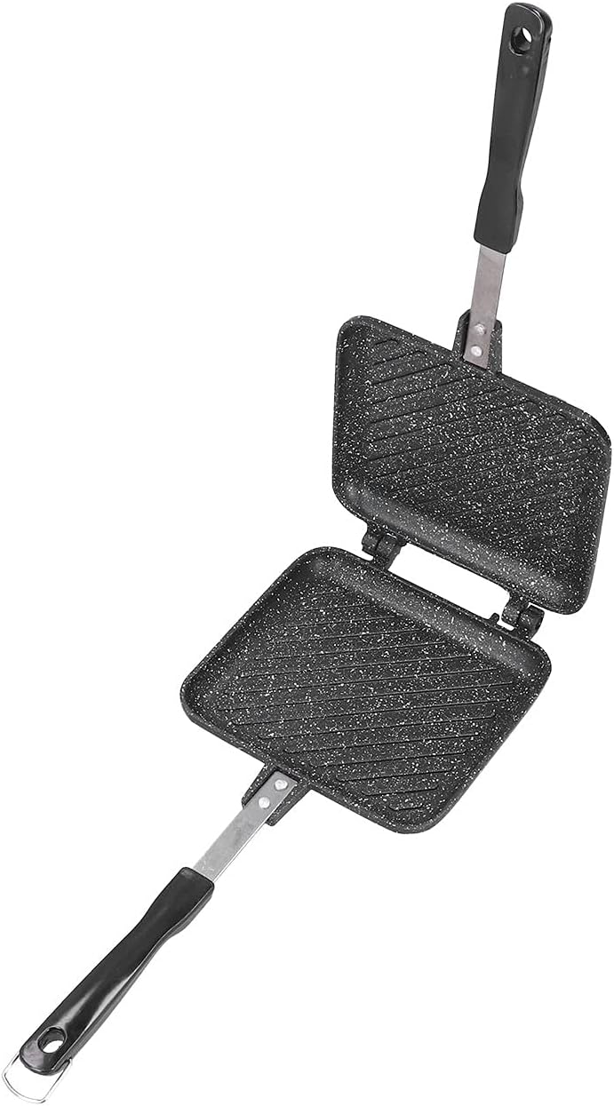 Square Aluminum Double Sided Frying Pan, Perfect Non-stick Grilled Sandwich Cheese Panini Maker, Fluffy Quesadilla Omelette Maker Cookware Easy to Clean Breakfast Pancake Pan with Handle for Kitchen