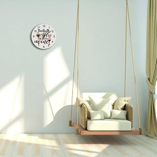 Miniatura 6 de Relojes de pared de madera silenciosos que no hacen tictac, comienza con extremo de café con relojes de pared redondos de vino, funciona con pilas,